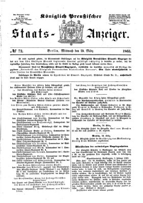 Königlich Preußischer Staats-Anzeiger (Allgemeine preußische Staats-Zeitung) Mittwoch 25. März 1863