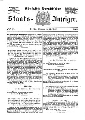 Königlich Preußischer Staats-Anzeiger (Allgemeine preußische Staats-Zeitung) Sonntag 26. April 1863