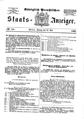 Königlich Preußischer Staats-Anzeiger (Allgemeine preußische Staats-Zeitung) Freitag 22. Mai 1863