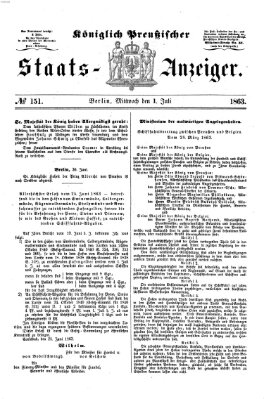 Königlich Preußischer Staats-Anzeiger (Allgemeine preußische Staats-Zeitung) Mittwoch 1. Juli 1863