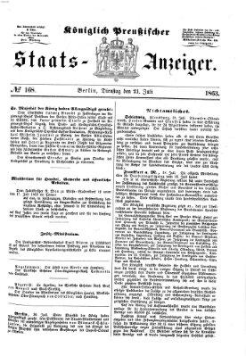 Königlich Preußischer Staats-Anzeiger (Allgemeine preußische Staats-Zeitung) Dienstag 21. Juli 1863