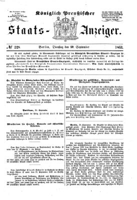 Königlich Preußischer Staats-Anzeiger (Allgemeine preußische Staats-Zeitung) Dienstag 29. September 1863