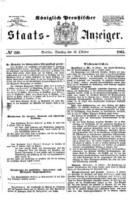 Königlich Preußischer Staats-Anzeiger (Allgemeine preußische Staats-Zeitung) Dienstag 13. Oktober 1863