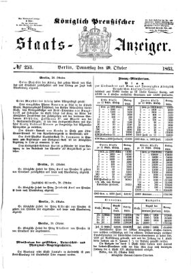 Königlich Preußischer Staats-Anzeiger (Allgemeine preußische Staats-Zeitung) Donnerstag 29. Oktober 1863