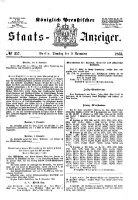 Königlich Preußischer Staats-Anzeiger (Allgemeine preußische Staats-Zeitung) Dienstag 3. November 1863