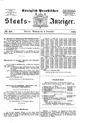 Königlich Preußischer Staats-Anzeiger (Allgemeine preußische Staats-Zeitung) Mittwoch 4. November 1863