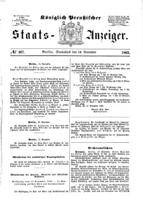 Königlich Preußischer Staats-Anzeiger (Allgemeine preußische Staats-Zeitung) Samstag 14. November 1863