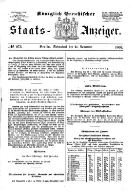 Königlich Preußischer Staats-Anzeiger (Allgemeine preußische Staats-Zeitung) Samstag 21. November 1863