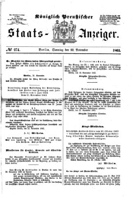 Königlich Preußischer Staats-Anzeiger (Allgemeine preußische Staats-Zeitung) Sonntag 22. November 1863