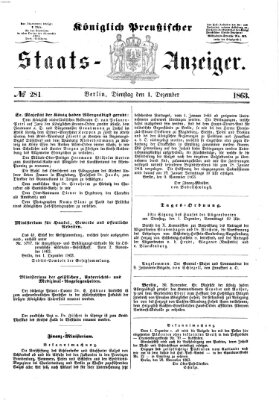 Königlich Preußischer Staats-Anzeiger (Allgemeine preußische Staats-Zeitung) Dienstag 1. Dezember 1863