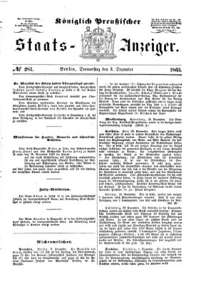 Königlich Preußischer Staats-Anzeiger (Allgemeine preußische Staats-Zeitung) Donnerstag 3. Dezember 1863