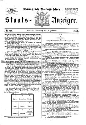 Königlich Preußischer Staats-Anzeiger (Allgemeine preußische Staats-Zeitung) Mittwoch 3. Februar 1864