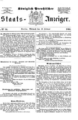 Königlich Preußischer Staats-Anzeiger (Allgemeine preußische Staats-Zeitung) Mittwoch 10. Februar 1864