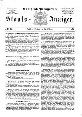 Königlich Preußischer Staats-Anzeiger (Allgemeine preußische Staats-Zeitung) Freitag 12. Februar 1864