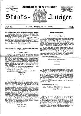 Königlich Preußischer Staats-Anzeiger (Allgemeine preußische Staats-Zeitung) Dienstag 23. Februar 1864