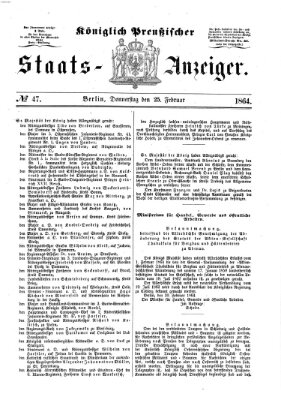 Königlich Preußischer Staats-Anzeiger (Allgemeine preußische Staats-Zeitung) Donnerstag 25. Februar 1864