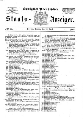 Königlich Preußischer Staats-Anzeiger (Allgemeine preußische Staats-Zeitung) Dienstag 19. April 1864