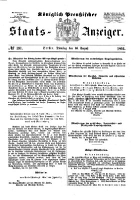 Königlich Preußischer Staats-Anzeiger (Allgemeine preußische Staats-Zeitung) Dienstag 16. August 1864