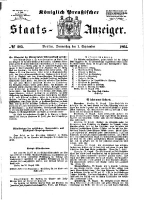 Königlich Preußischer Staats-Anzeiger (Allgemeine preußische Staats-Zeitung) Donnerstag 1. September 1864