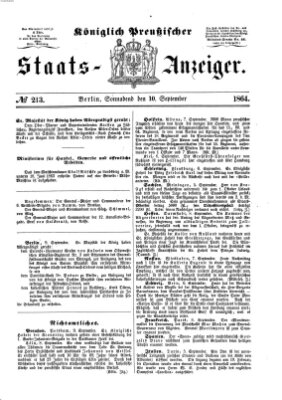 Königlich Preußischer Staats-Anzeiger (Allgemeine preußische Staats-Zeitung) Samstag 10. September 1864