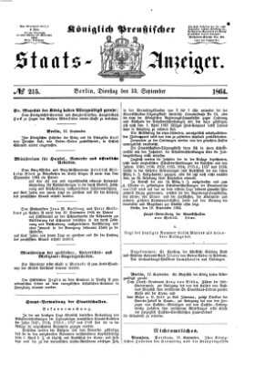 Königlich Preußischer Staats-Anzeiger (Allgemeine preußische Staats-Zeitung) Dienstag 13. September 1864