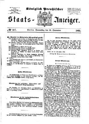 Königlich Preußischer Staats-Anzeiger (Allgemeine preußische Staats-Zeitung) Donnerstag 15. September 1864