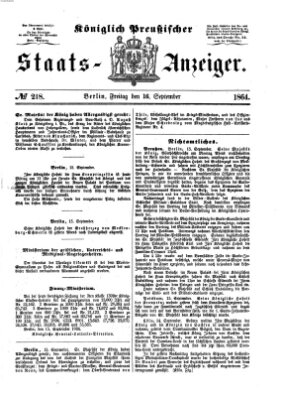 Königlich Preußischer Staats-Anzeiger (Allgemeine preußische Staats-Zeitung) Freitag 16. September 1864