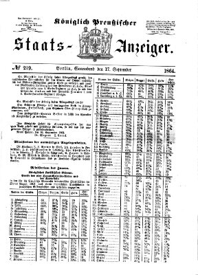 Königlich Preußischer Staats-Anzeiger (Allgemeine preußische Staats-Zeitung) Samstag 17. September 1864