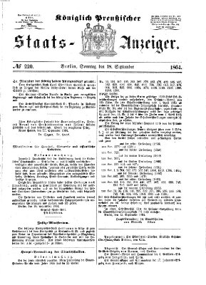 Königlich Preußischer Staats-Anzeiger (Allgemeine preußische Staats-Zeitung) Sonntag 18. September 1864