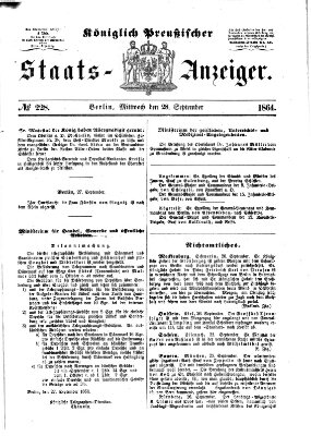 Königlich Preußischer Staats-Anzeiger (Allgemeine preußische Staats-Zeitung) Mittwoch 28. September 1864