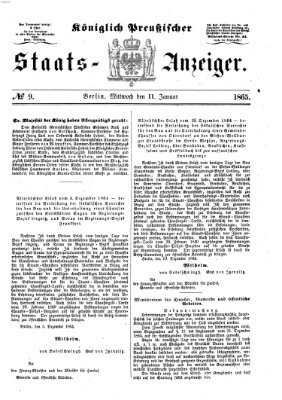 Königlich Preußischer Staats-Anzeiger (Allgemeine preußische Staats-Zeitung) Mittwoch 11. Januar 1865