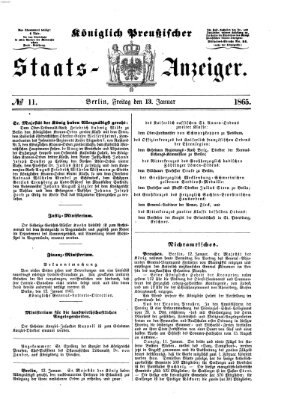 Königlich Preußischer Staats-Anzeiger (Allgemeine preußische Staats-Zeitung) Freitag 13. Januar 1865