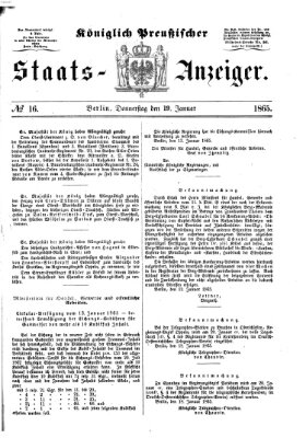 Königlich Preußischer Staats-Anzeiger (Allgemeine preußische Staats-Zeitung) Donnerstag 19. Januar 1865