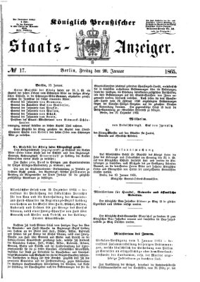 Königlich Preußischer Staats-Anzeiger (Allgemeine preußische Staats-Zeitung) Freitag 20. Januar 1865