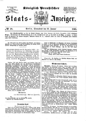 Königlich Preußischer Staats-Anzeiger (Allgemeine preußische Staats-Zeitung) Samstag 21. Januar 1865