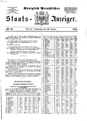 Königlich Preußischer Staats-Anzeiger (Allgemeine preußische Staats-Zeitung) Donnerstag 26. Januar 1865