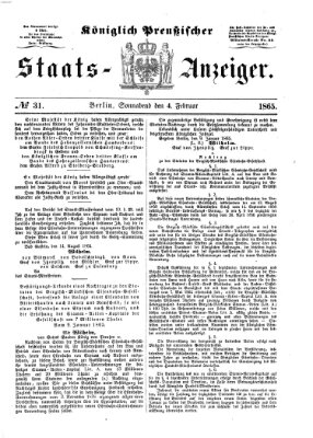 Königlich Preußischer Staats-Anzeiger (Allgemeine preußische Staats-Zeitung) Samstag 4. Februar 1865