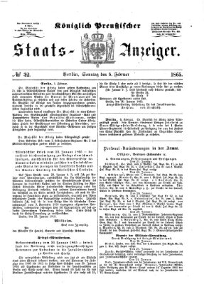 Königlich Preußischer Staats-Anzeiger (Allgemeine preußische Staats-Zeitung) Sonntag 5. Februar 1865