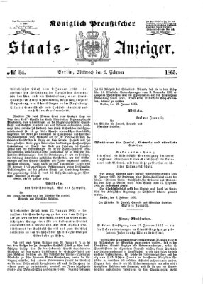 Königlich Preußischer Staats-Anzeiger (Allgemeine preußische Staats-Zeitung) Mittwoch 8. Februar 1865