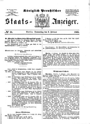 Königlich Preußischer Staats-Anzeiger (Allgemeine preußische Staats-Zeitung) Donnerstag 9. Februar 1865