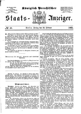 Königlich Preußischer Staats-Anzeiger (Allgemeine preußische Staats-Zeitung) Freitag 24. Februar 1865