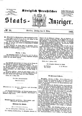 Königlich Preußischer Staats-Anzeiger (Allgemeine preußische Staats-Zeitung) Freitag 3. März 1865