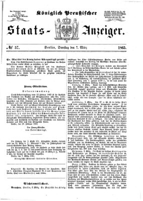 Königlich Preußischer Staats-Anzeiger (Allgemeine preußische Staats-Zeitung) Dienstag 7. März 1865