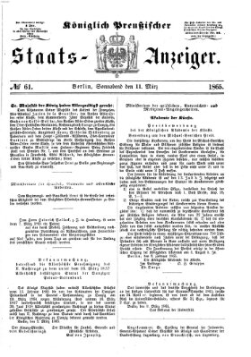 Königlich Preußischer Staats-Anzeiger (Allgemeine preußische Staats-Zeitung) Samstag 11. März 1865