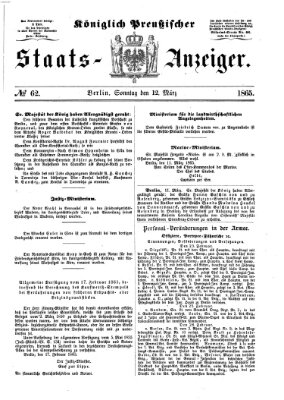 Königlich Preußischer Staats-Anzeiger (Allgemeine preußische Staats-Zeitung) Sonntag 12. März 1865