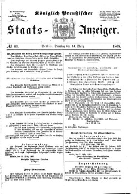 Königlich Preußischer Staats-Anzeiger (Allgemeine preußische Staats-Zeitung) Dienstag 14. März 1865