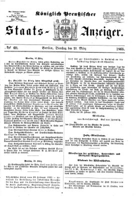 Königlich Preußischer Staats-Anzeiger (Allgemeine preußische Staats-Zeitung) Dienstag 21. März 1865