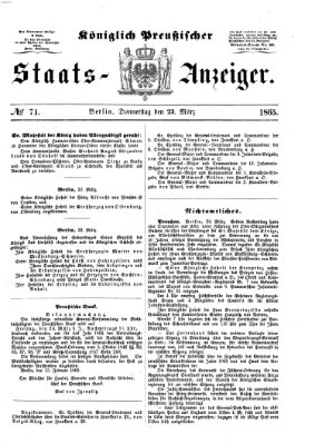 Königlich Preußischer Staats-Anzeiger (Allgemeine preußische Staats-Zeitung) Donnerstag 23. März 1865