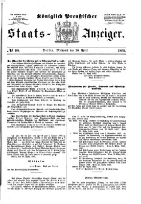 Königlich Preußischer Staats-Anzeiger (Allgemeine preußische Staats-Zeitung) Mittwoch 26. April 1865