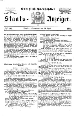 Königlich Preußischer Staats-Anzeiger (Allgemeine preußische Staats-Zeitung) Samstag 29. April 1865